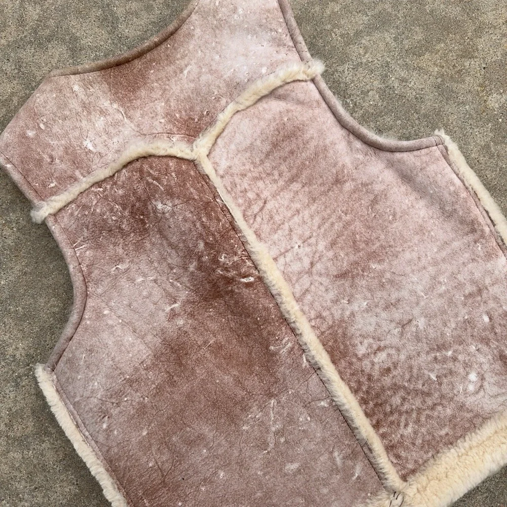 VTG 1980s Schott Vest Mouton Leather Shearling Sheepskin Brown Mens Size 42 USA